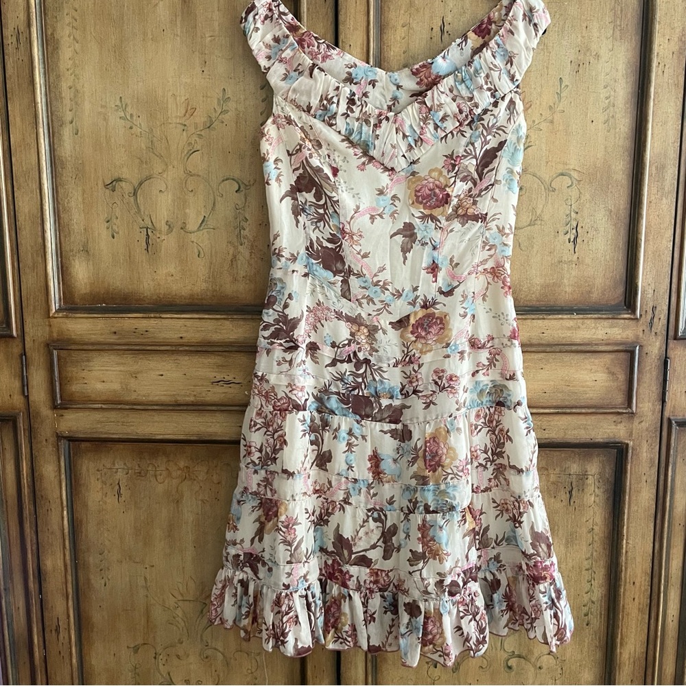 Vintage Y2K Anna Sui Floral Print Ruffle Cotton Silk Blend Dress